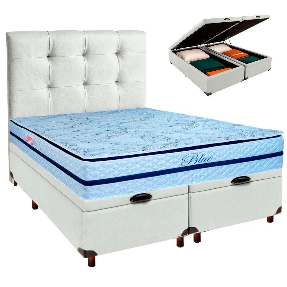 Conjunto Cama Box Bau Blindado Queen + Colchão Molas Ensacadas Blue Paropas + Cabeceira - 1
