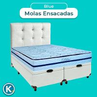 Conjunto Cama Box Bau Blindado Queen + Colchão Molas Ensacadas Blue Paropas + Cabeceira