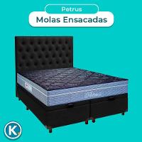 Conjunto Cama Box Bau Blindado Queen + Colchão Molas Ensacadas Petrus Paropas + Cabeceira