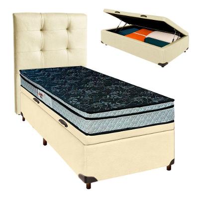 Conjunto Cama Box Bau Blindado Solteiro + Colchão D28 Conforto Paropas + Cabeceira