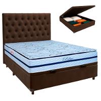 Conjunto Cama Box Bau Marrom Casal + Colchão Molas Ensacadas Blue Paropas + Cabeceira - 1