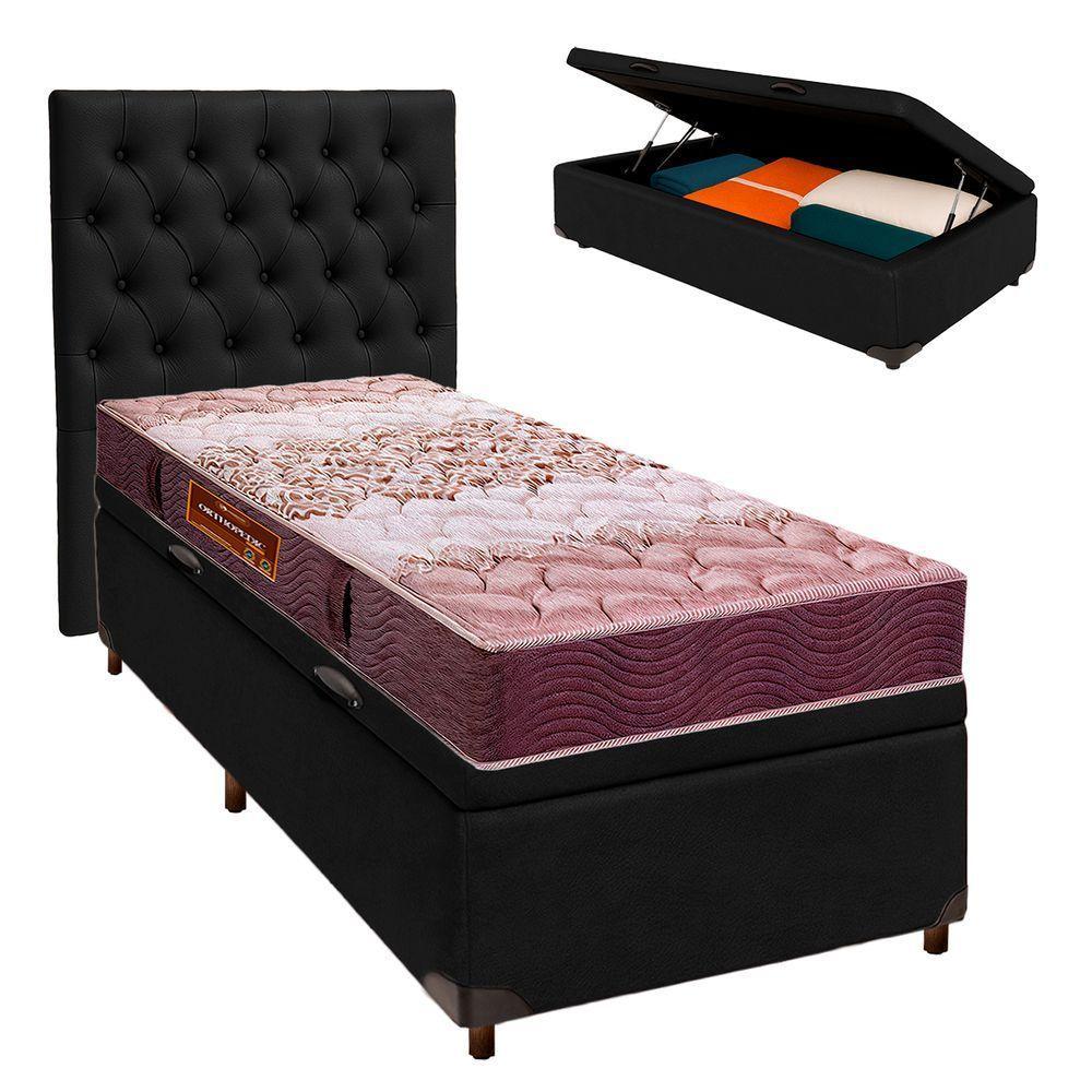 Conjunto Cama Box Bau Blindado Solteiro + Colchão D26 Ortophedic Sankonfort + Cabeceira - 1