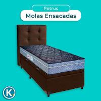 Conjunto Cama Box Bau Marrom Solteiro + Colchão Molas Ensacadas Petrus Paropas + Cabeceira