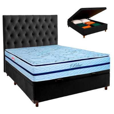 Conjunto Cama Box Bau Preto Casal + Colchão Molas Ensacadas Blue Paropas + Cabeceira
