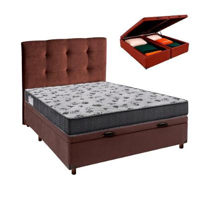 Conjunto Cama Box Bau Marrom Casal + Colchão D33 Iso100 Ortobom + Cabeceira