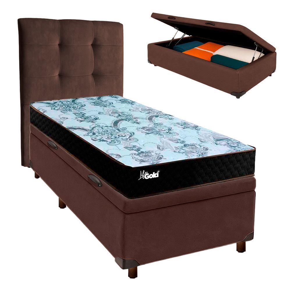 Conjunto Cama Box Bau Blindado Solteiro + Colchão Molas Ensacadas Life Gold Paropas + Cabeceira - 1