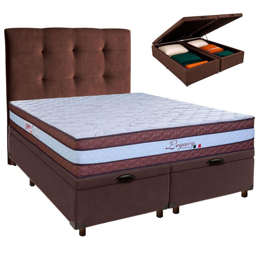 Conjunto Cama Box Bau Blindado Queen + Colchão Molas Ensacadas Legaccy Paropas + Cabeceira - 1