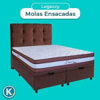 Conjunto Cama Box Bau Blindado Queen + Colchão Molas Ensacadas Legaccy Paropas + Cabeceira