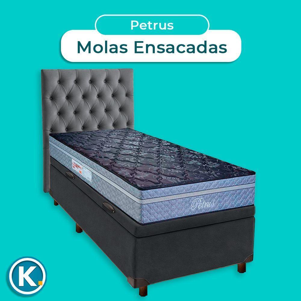 Cama Box Bau + Colchão Solteiro Molas Ensacadas Petrus Paropas + Cabeceira Estofada - 4