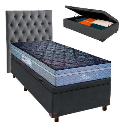 Cama Box Bau + Colchão Solteiro Molas Ensacadas Petrus Paropas + Cabeceira Estofada