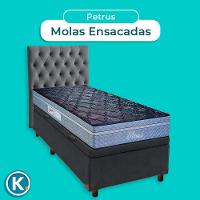 Cama Box Bau + Colchão Solteiro Molas Ensacadas Petrus Paropas + Cabeceira Estofada