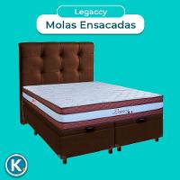 Cama Box Bau + Colchão Queen Molas Ensacadas Legaccy Paropas + Cabeceira Estofada