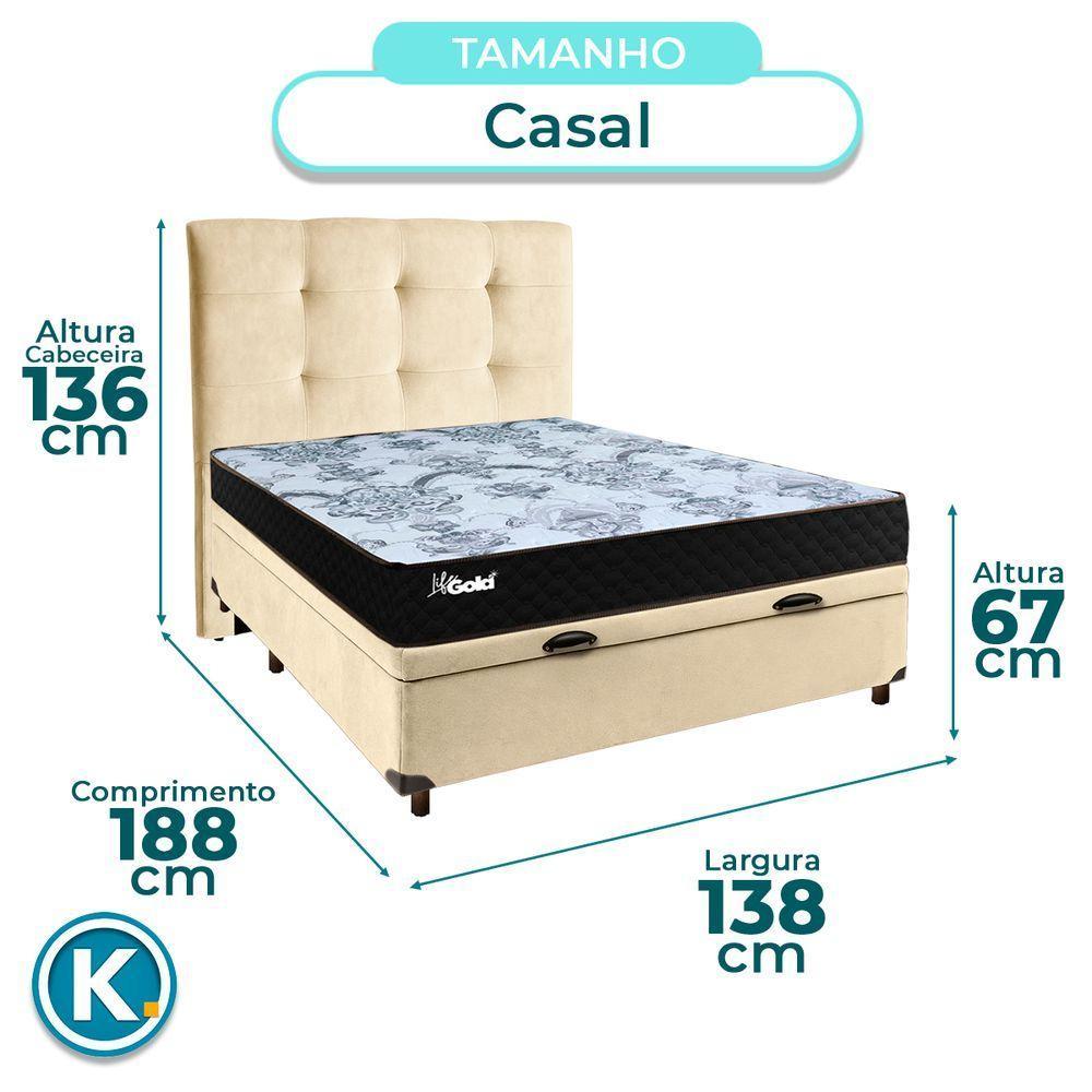 Conjunto Cama Box Bau Blindado Casal + Colchão Molas Ensacadas Life Gold Paropas + Cabeceira - 3