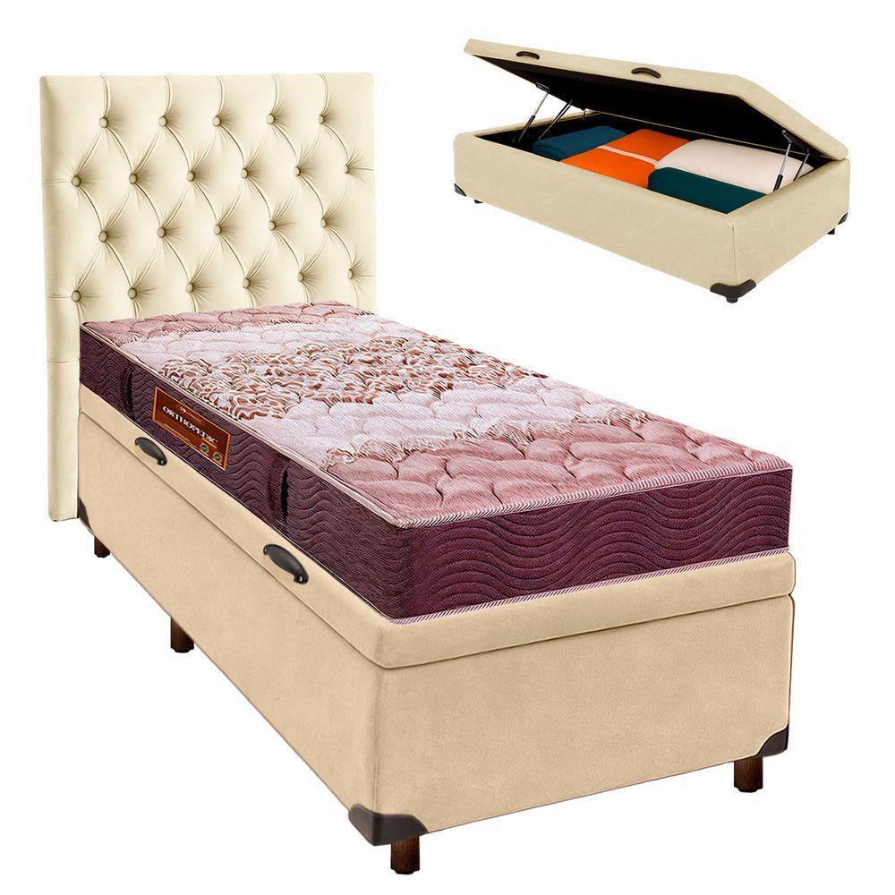 Conjunto Cama Box Bau Blindado Solteiro + Colchão D26 Ortophedic Sankonfort + Cabeceira - 1
