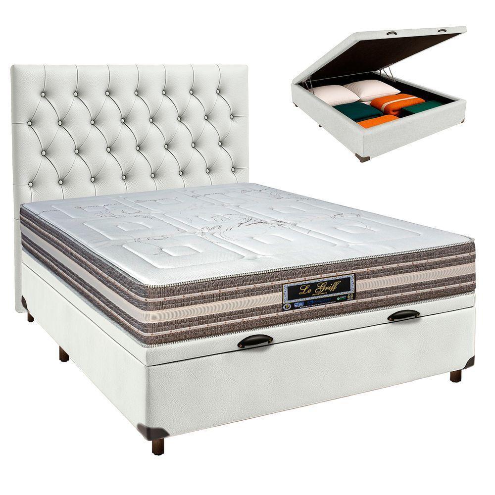 Conjunto Cama Box Bau Branco Casal + Colchão Molas Ensacadas Legriff Sankonfort + Cabeceira - 1