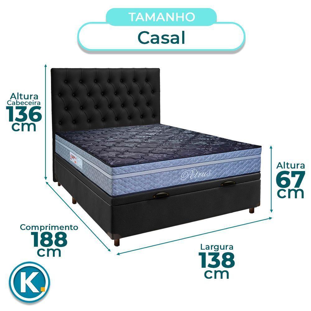 Conjunto Cama Box Bau Preto Casal + Colchão Molas Ensacadas Petrus Paropas + Cabeceira - 3