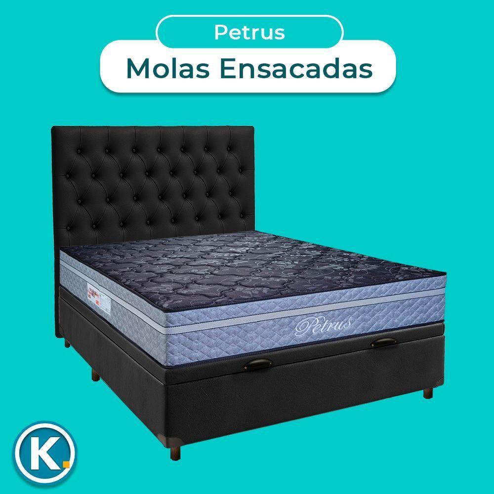 Conjunto Cama Box Bau Preto Casal + Colchão Molas Ensacadas Petrus Paropas + Cabeceira - 4
