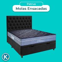 Conjunto Cama Box Bau Preto Casal + Colchão Molas Ensacadas Petrus Paropas + Cabeceira
