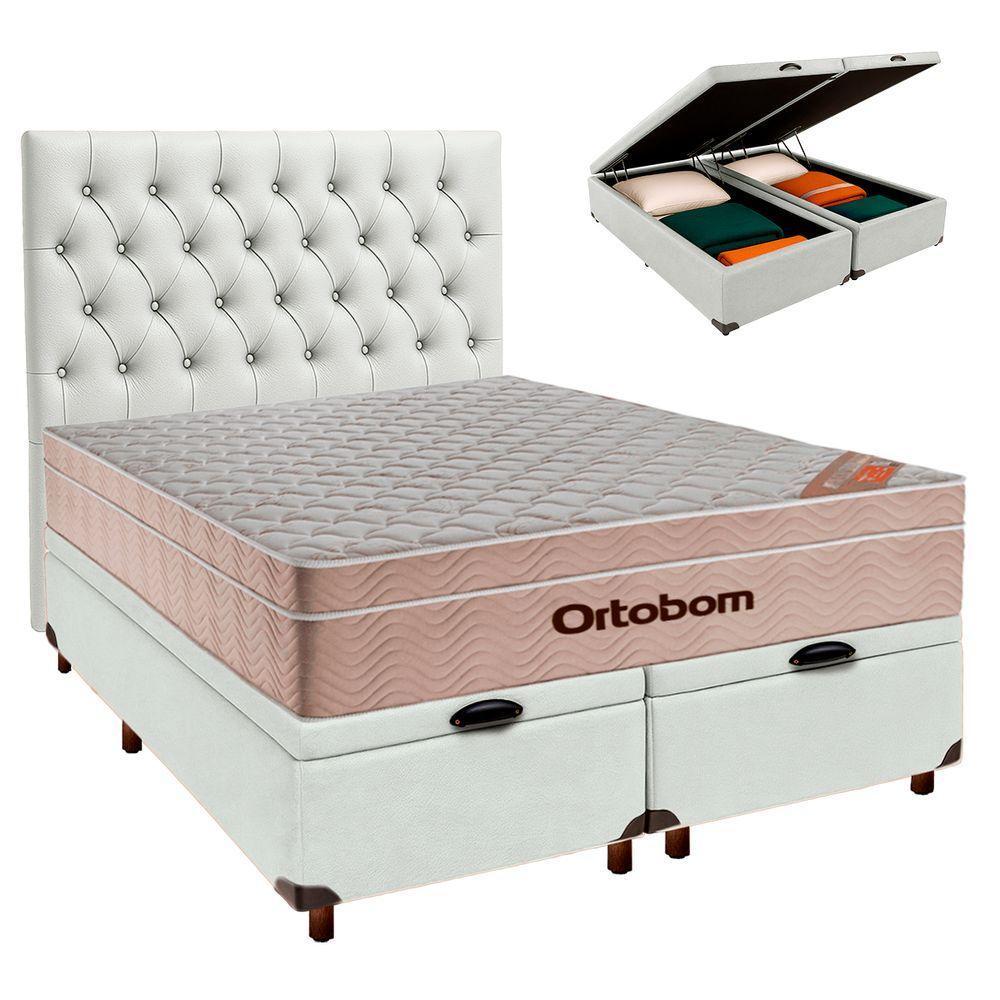Cama Box Bau + Colchão Queen Ortobom Molas Ensacadas Airtech + Cabeceira Estofada - 1
