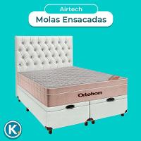 Cama Box Bau + Colchão Queen Ortobom Molas Ensacadas Airtech + Cabeceira Estofada