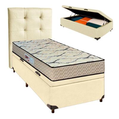Cama Box Bau + Colchão Solteiro D33 Maxsono Paropas + Cabeceira Estofada