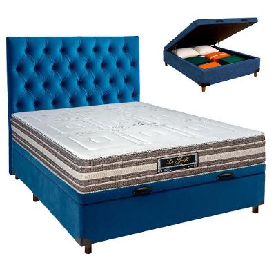 Conjunto Cama Box Bau Blindado Casal + Colchão Molas Ensacadas Legriff Sankonfort + Cabeceira