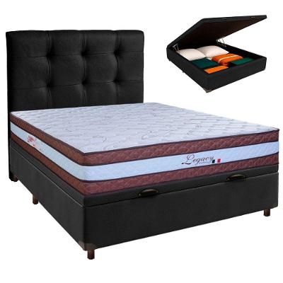 Conjunto Cama Box Bau Blindado Casal + Colchão Molas Ensacadas Legaccy Paropas + Cabeceira