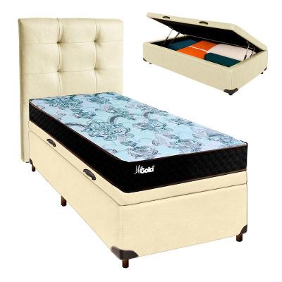 Conjunto Cama Box Bau Bege Solteiro + Colchão Molas Ensacadas Life Gold Paropas + Cabeceira