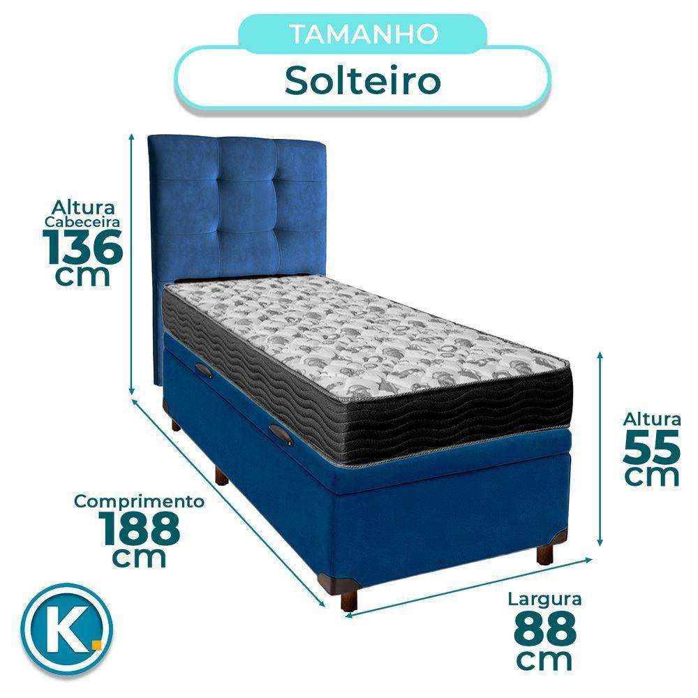 Conjunto Cama Box Bau Azul Solteiro + Colchão D33 Iso100 Ortobom + Cabeceira - 3