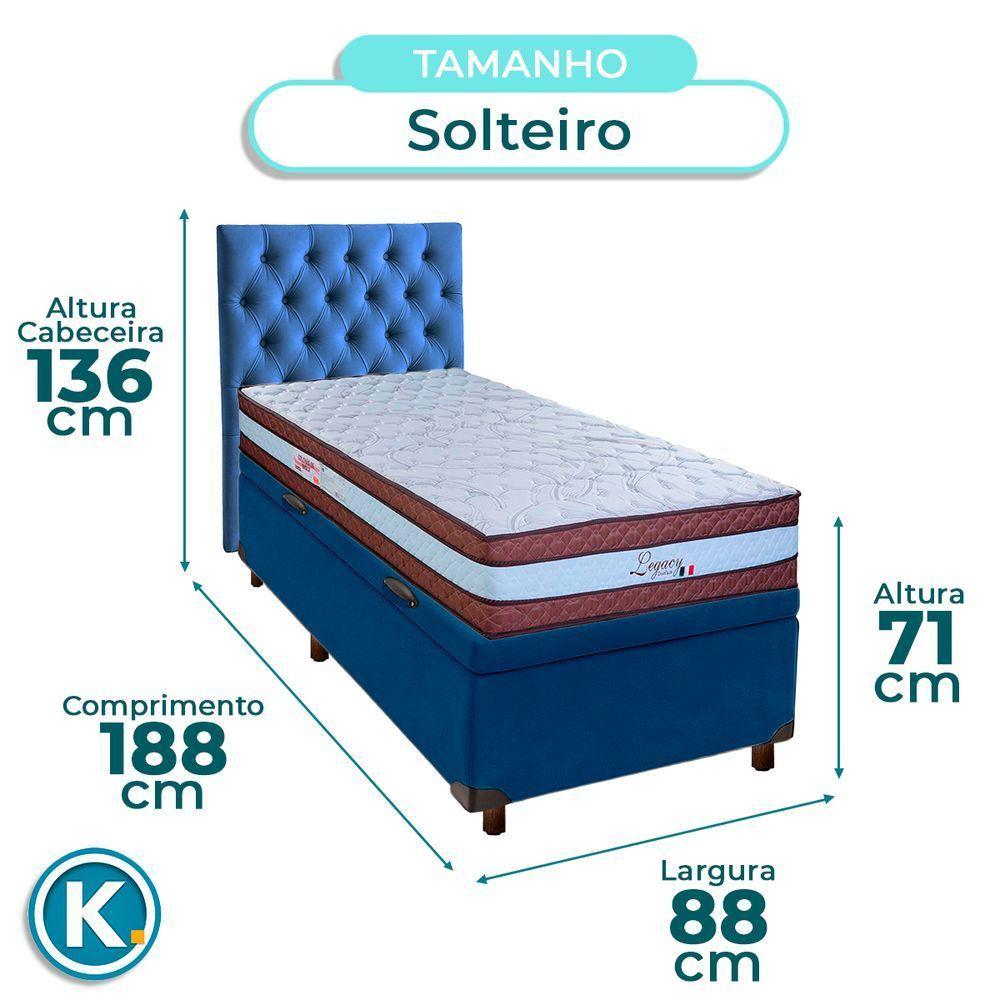 Conjunto Cama Box Bau Azul Solteiro + Colchão Molas Ensacadas Legaccy Paropas + Cabeceira - 3
