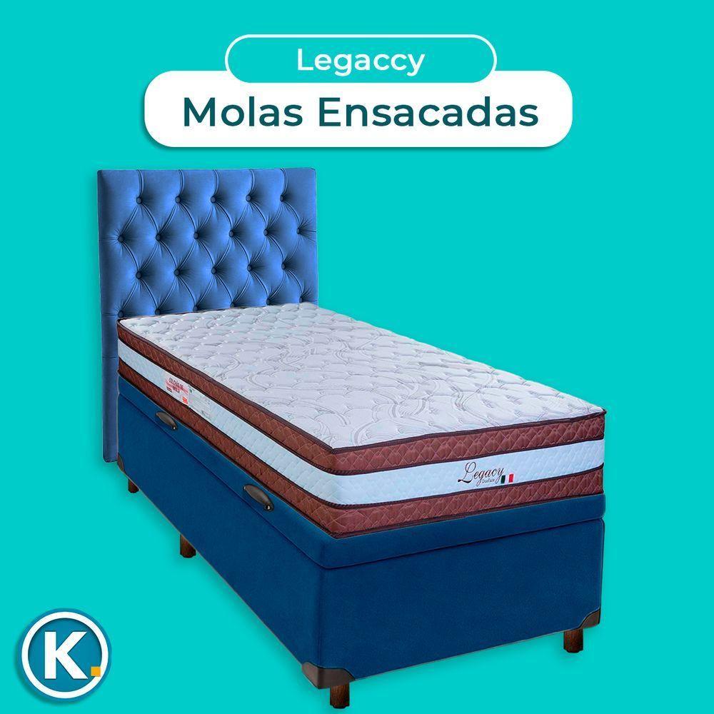 Conjunto Cama Box Bau Azul Solteiro + Colchão Molas Ensacadas Legaccy Paropas + Cabeceira - 4