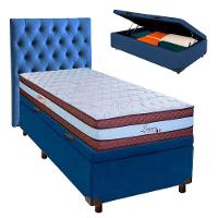 Conjunto Cama Box Bau Azul Solteiro + Colchão Molas Ensacadas Legaccy Paropas + Cabeceira - 1