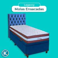 Conjunto Cama Box Bau Azul Solteiro + Colchão Molas Ensacadas Legaccy Paropas + Cabeceira