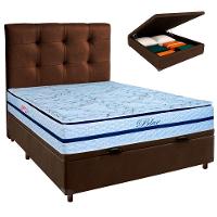 Conjunto Cama Box Bau Blindado Casal + Colchão Molas Ensacadas Blue Paropas + Cabeceira - 1