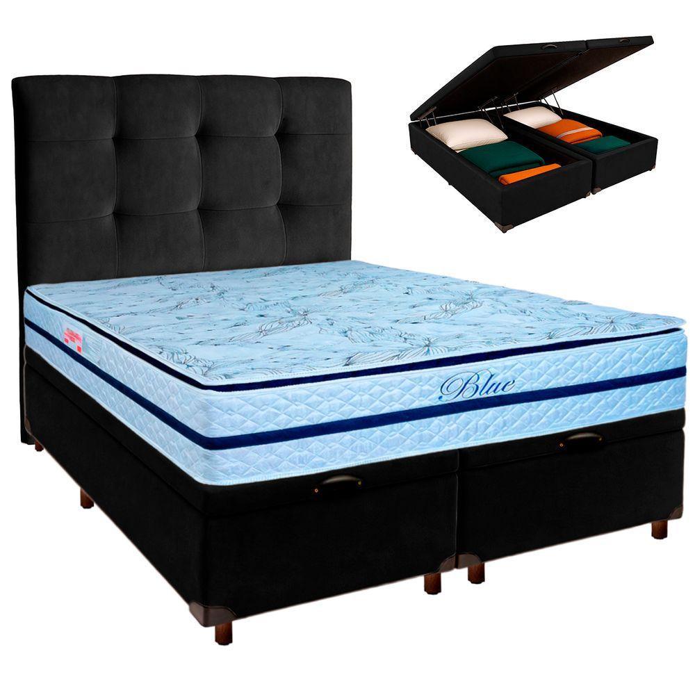 Cama Box Bau + Colchão Queen Molas Ensacadas Blue Paropas + Cabeceira Estofada - 1
