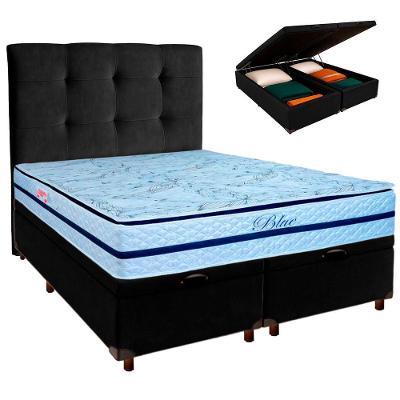 Cama Box Bau + Colchão Queen Molas Ensacadas Blue Paropas + Cabeceira Estofada