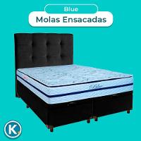 Cama Box Bau + Colchão Queen Molas Ensacadas Blue Paropas + Cabeceira Estofada