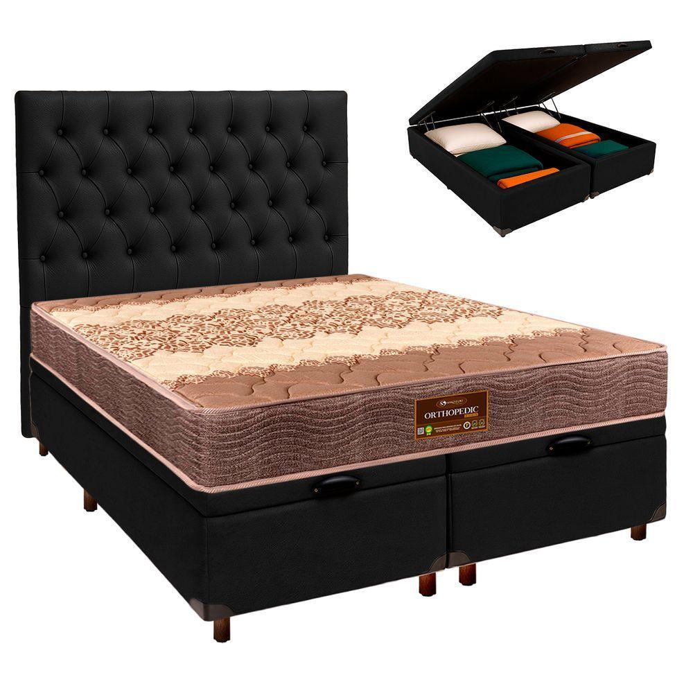 Conjunto Cama Box Bau Blindado Casal + Colchão D26 Ortophedic Sankonfort + Cabeceira - 1