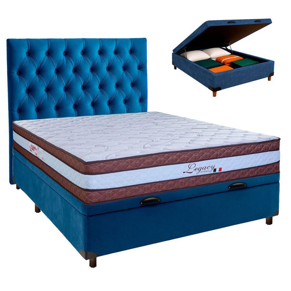 Cama Box Bau + Colchão Casal Molas Ensacadas Legaccy Paropas + Cabeceira Estofada - 1
