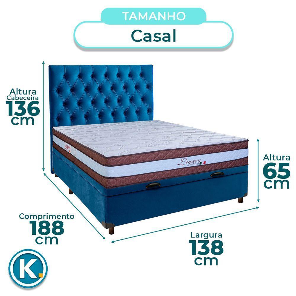 Cama Box Bau + Colchão Casal Molas Ensacadas Legaccy Paropas + Cabeceira Estofada - 3