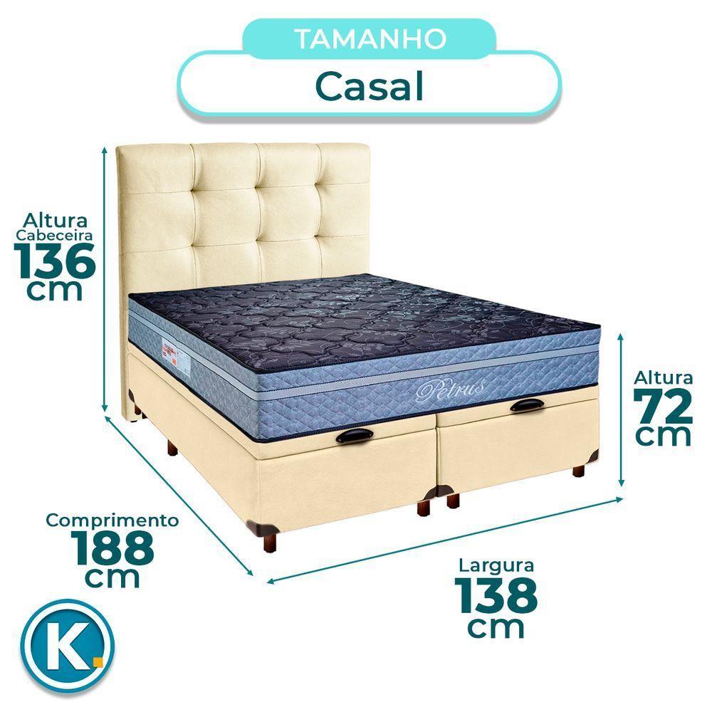 Cama Box Bau + Colchão Casal Molas Ensacadas Petrus Paropas + Cabeceira Estofada - 3