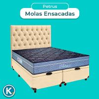 Cama Box Bau + Colchão Queen Molas Ensacadas Petrus Paropas + Cabeceira Estofada