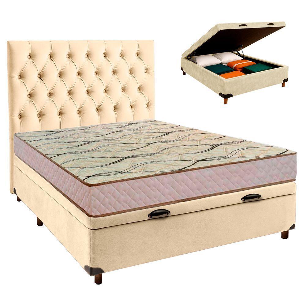Conjunto Cama Box Bau Perola Casal + Colchão D33 Maxsono Paropas + Cabeceira - 1