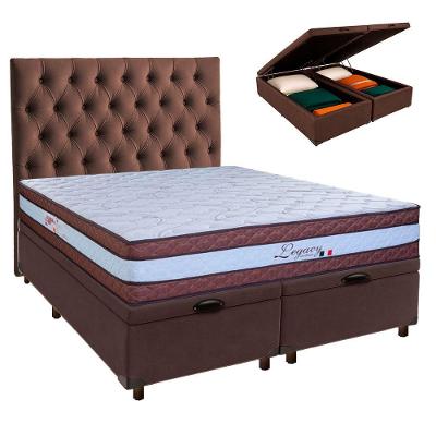 Cama Box Bau + Colchão Queen Molas Ensacadas Legaccy Paropas + Cabeceira Estofada