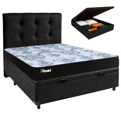 Conjunto Cama Box Bau Blindado Casal + Colchão Molas Ensacadas Life Gold Paropas + Cabeceira