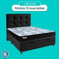 Conjunto Cama Box Bau Blindado Casal + Colchão Molas Ensacadas Life Gold Paropas + Cabeceira