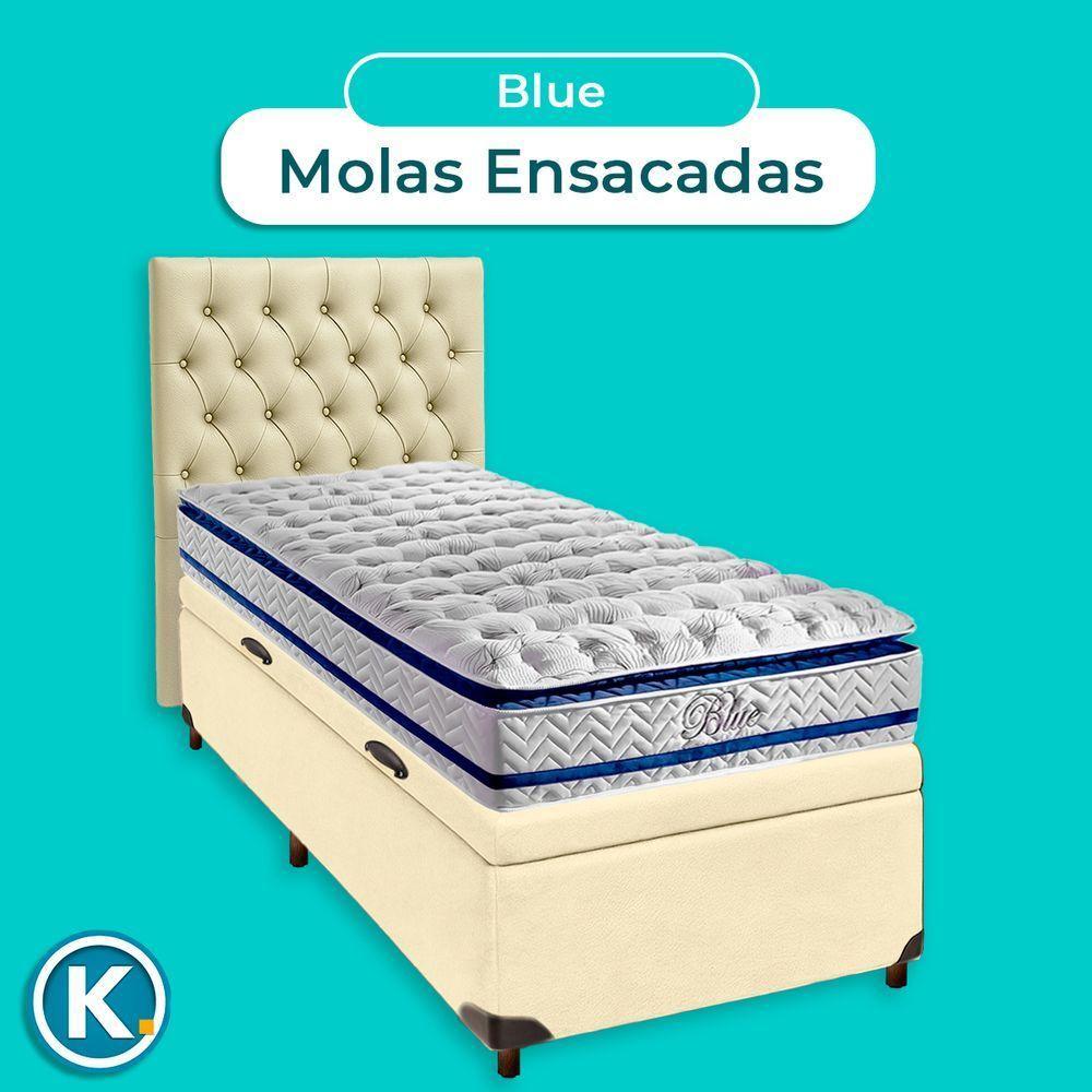 Cama Box Bau + Colchão Solteiro Molas Ensacadas Blue Paropas + Cabeceira Estofada - 4