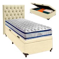 Cama Box Bau + Colchão Solteiro Molas Ensacadas Blue Paropas + Cabeceira Estofada - 1
