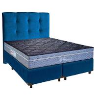 Conjunto Cama Box Azul Queen + Colchão Molas Ensacadas Petrus Paropas + Cabeceira - 1