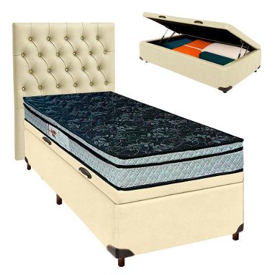 Cama Box Bau + Colchão Solteiro D28 Conforto Paropas + Cabeceira Estofada